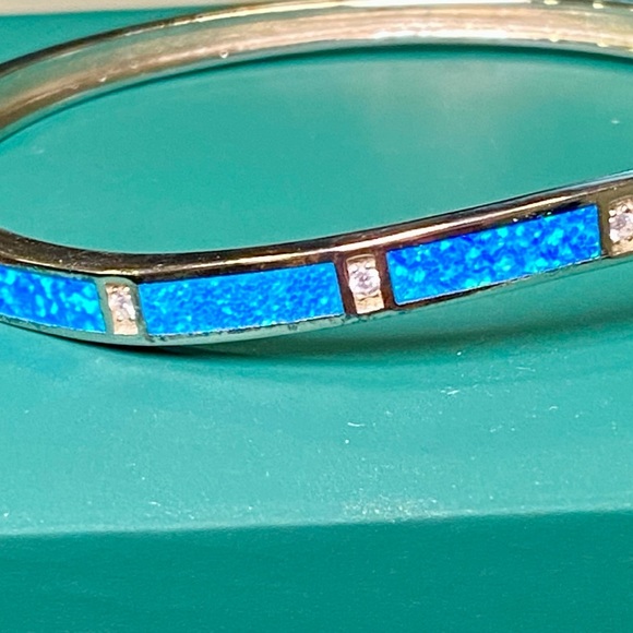 Natural Opal and lab diamonds gemstones set in rhodium plated SS bracelet - Picture 16 of 16